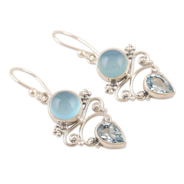 Alternate image for Chalcedony and Blue Topaz Dangle Earrings from India Glacial