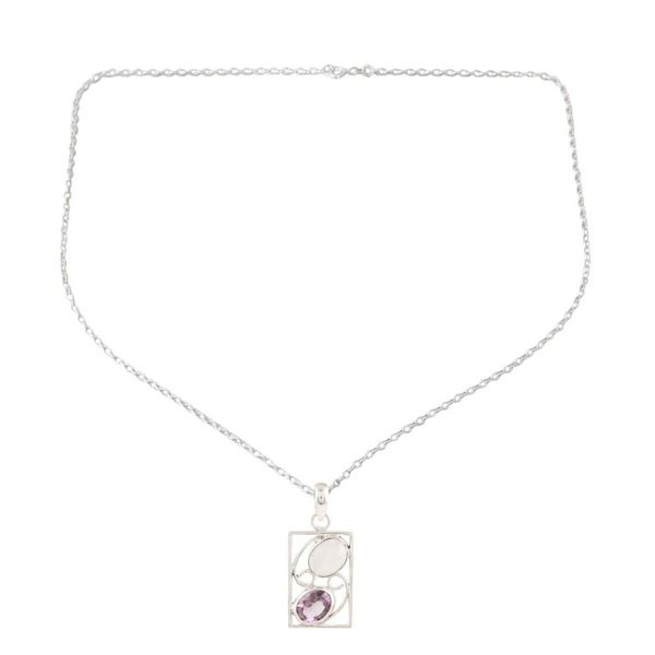 Alternate image for Indian Amethyst and Rainbow Moonstone Pendant Necklace Sweet Companions