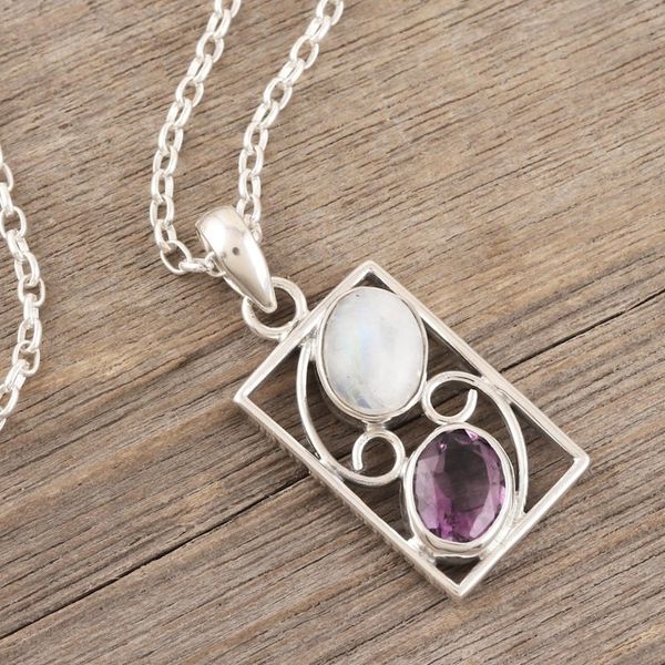 Alternate image for Indian Amethyst and Rainbow Moonstone Pendant Necklace Sweet Companions