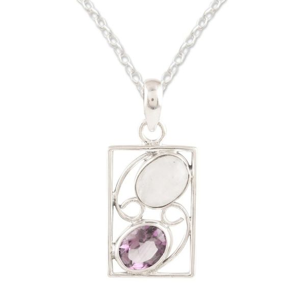 Alternate image for Indian Amethyst and Rainbow Moonstone Pendant Necklace Sweet Companions