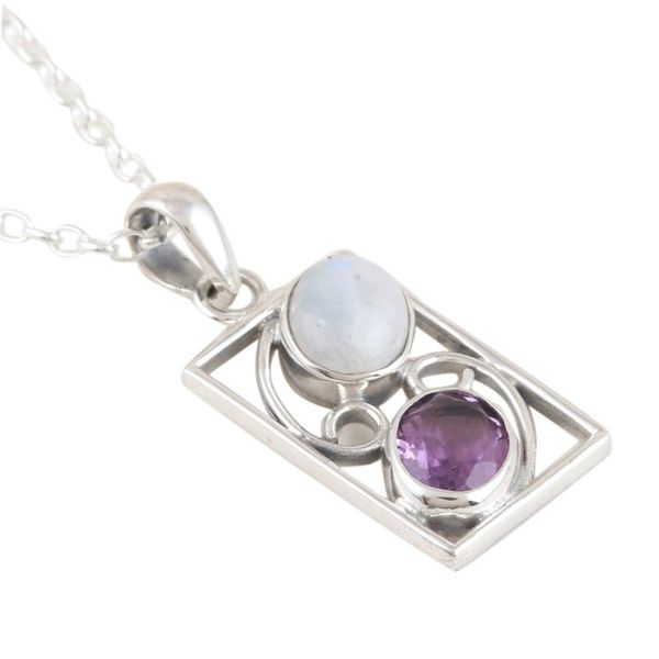 Alternate image for Indian Amethyst and Rainbow Moonstone Pendant Necklace Sweet Companions