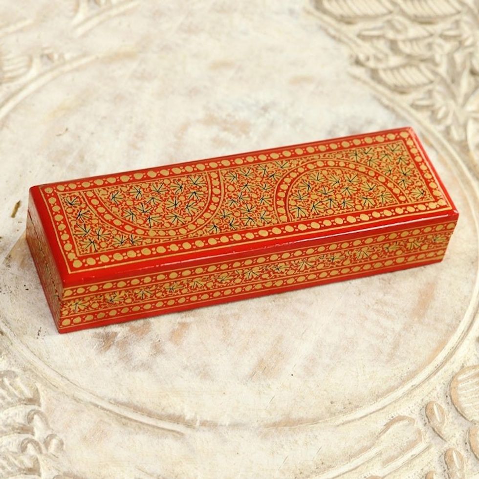 Slender Wood and Papier Mache Decorative Box 'Kashmir Beauty'