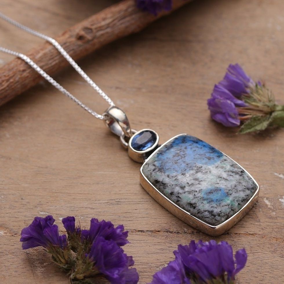 Faceted One-Carat Kyanite and Blue Jasper Pendant Necklace 'Heavenly Flair'