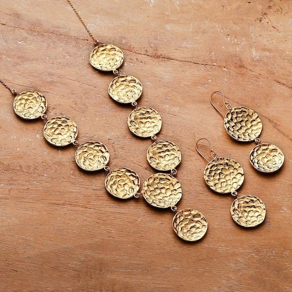 Alternate image for Hammered Brass Charm Necklace Dangle Earrings Jewelry Set Cosmic Cascade