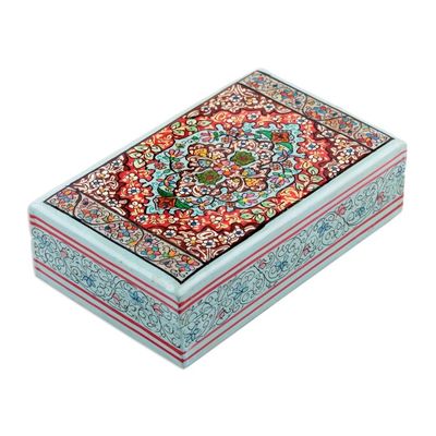 Alternate image for Indian Wood Papier Mache Decorative Box with Flowers Persian Style