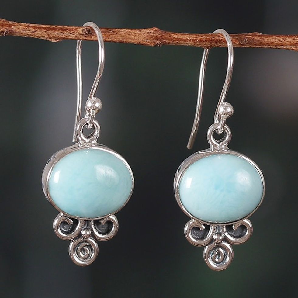 Sterling Silver Larimar Dangle Earrings Made in India 'Graceful Glam'