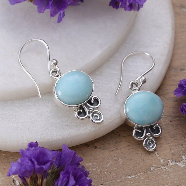 Alternate image for Sterling Silver Larimar Dangle Earrings Made in India Graceful Glam