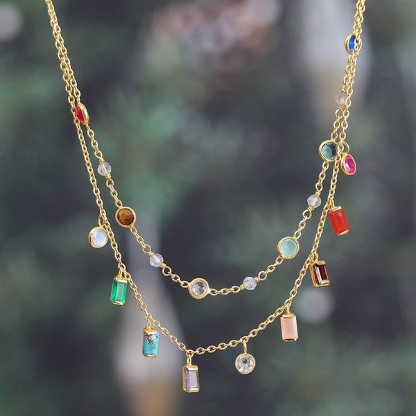 Alternate image for 18k Gold-Plated Multi-Gemstone Charm Strand Necklace Origin Story