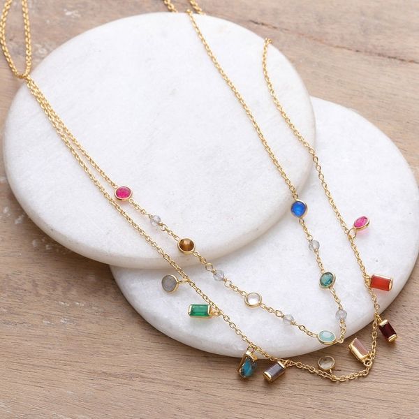 Alternate image for 18k Gold-Plated Multi-Gemstone Charm Strand Necklace Origin Story