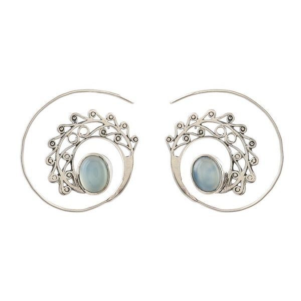 Alternate image for Spiral Drop Earrings with Blue Chalcedony Eye of the Peacock