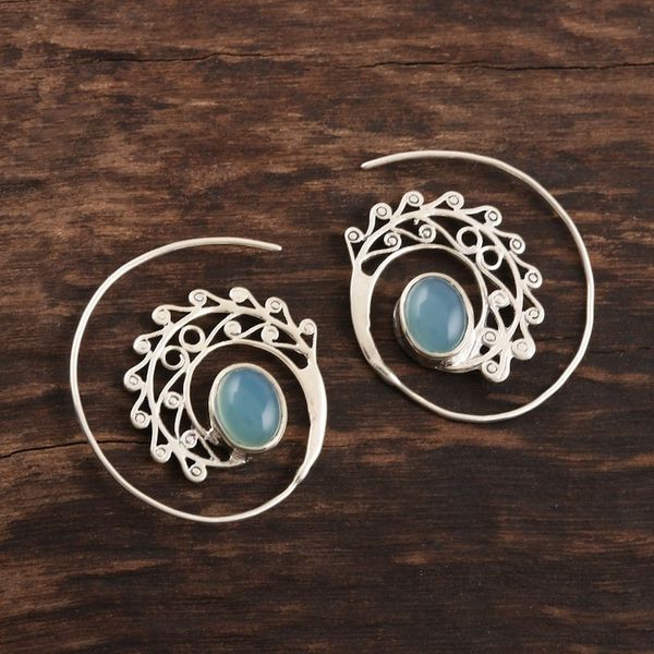Alternate image for Spiral Drop Earrings with Blue Chalcedony Eye of the Peacock