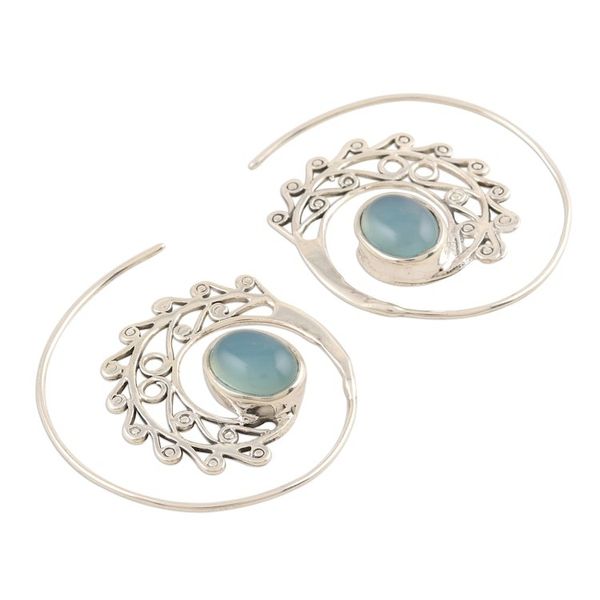 Alternate image for Spiral Drop Earrings with Blue Chalcedony Eye of the Peacock