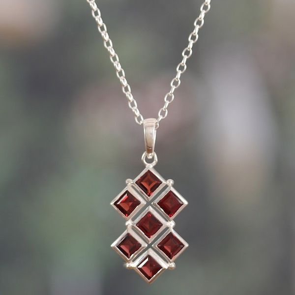 Alternate image for High-Polished Natural Two-Carat Garnet Pendant Necklace Crimson Energy
