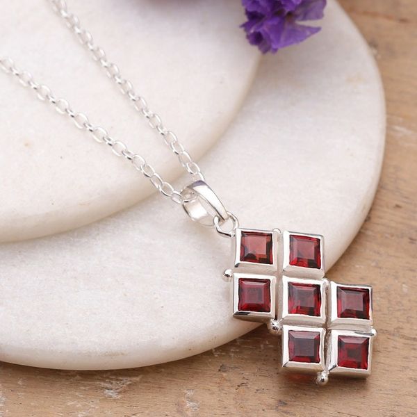 Alternate image for High-Polished Natural Two-Carat Garnet Pendant Necklace Crimson Energy