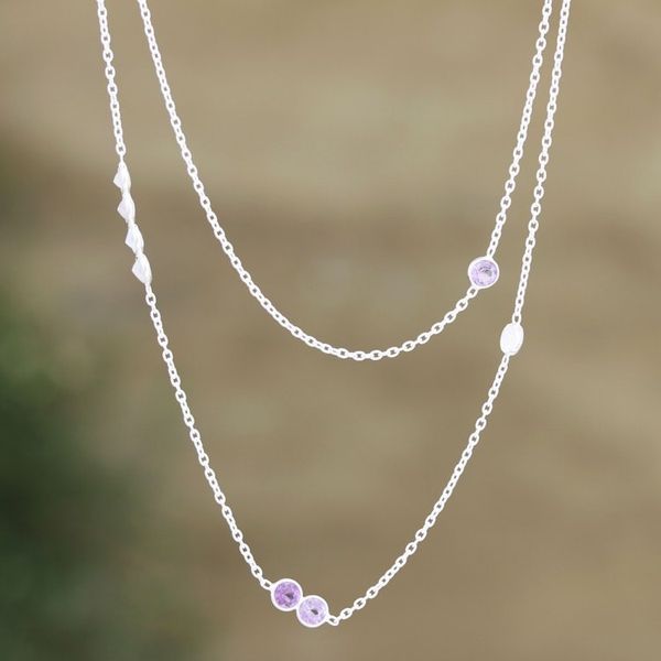 Alternate image for Rainbow Moonstone and Amethyst Station Necklace Casual Elegance