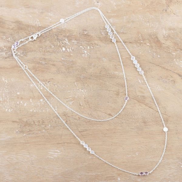 Alternate image for Rainbow Moonstone and Amethyst Station Necklace Casual Elegance