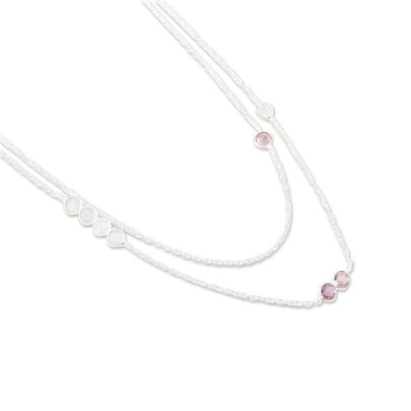 Alternate image for Rainbow Moonstone and Amethyst Station Necklace Casual Elegance