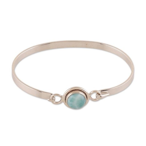 Alternate image for Polished Minimalist Sterling Silver Larimar Bangle Bracelet Heavens Moon
