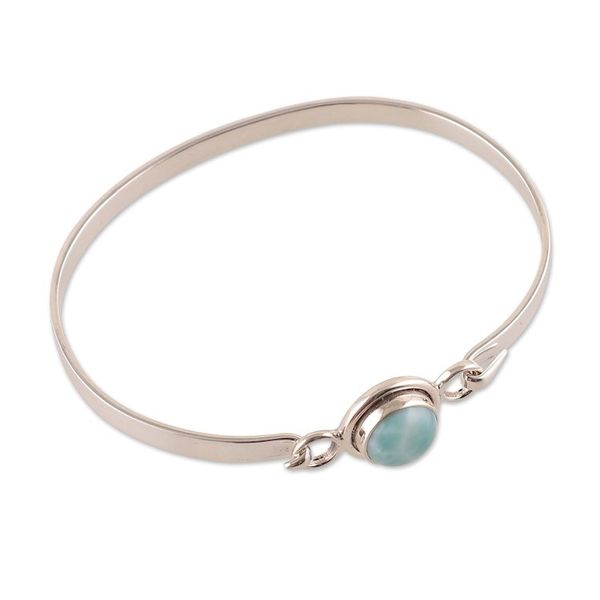 Alternate image for Polished Minimalist Sterling Silver Larimar Bangle Bracelet Heavens Moon