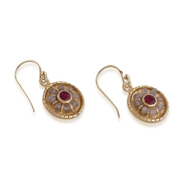 Alternate image for 22k Gold-Plated Quartz and Labradorite Round Dangle Earrings Wheels of Fortune
