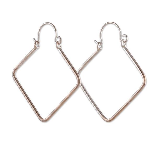 Alternate image for Rhombus-Shaped Sterling Silver Hoop Earrings from India Fancy Look