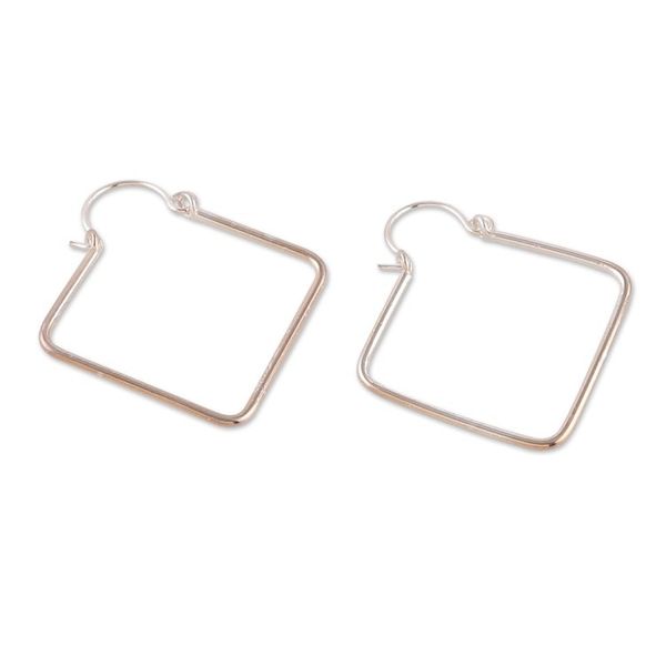 Alternate image for Rhombus-Shaped Sterling Silver Hoop Earrings from India Fancy Look