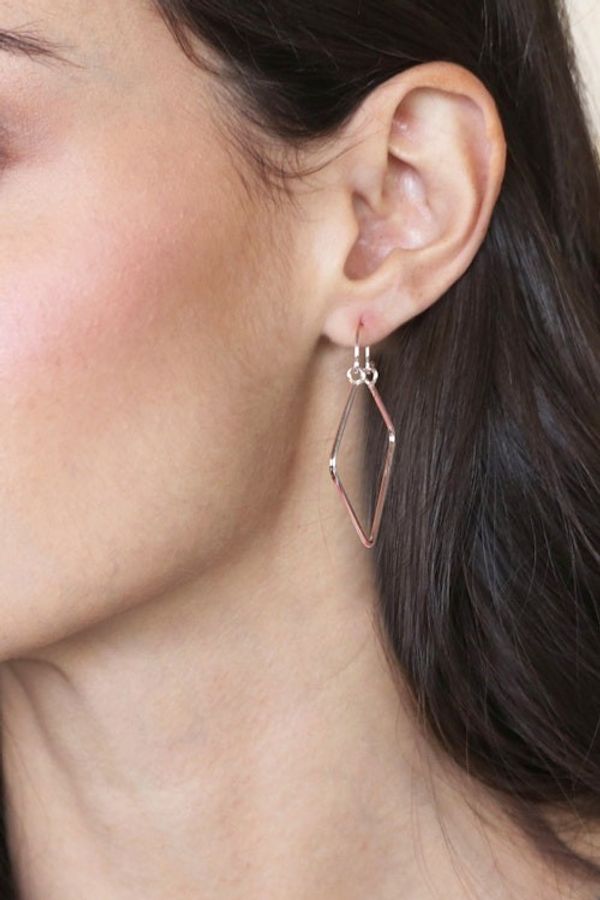 Alternate image for Rhombus-Shaped Sterling Silver Hoop Earrings from India Fancy Look