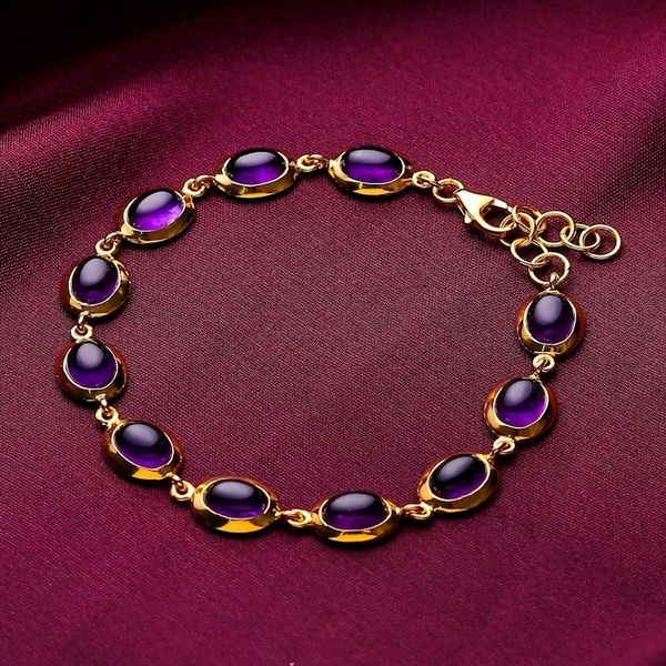 Alternate image for Polished 18k Gold-Plated Amethyst Cabochon Link Bracelet Amethyst Grandeur
