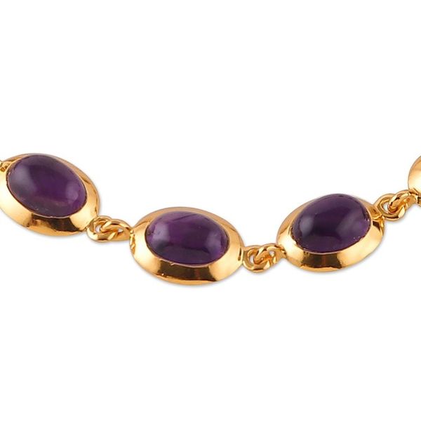 Alternate image for Polished 18k Gold-Plated Amethyst Cabochon Link Bracelet Amethyst Grandeur