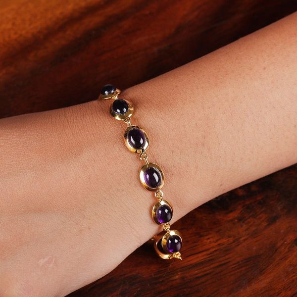 Alternate image for Polished 18k Gold-Plated Amethyst Cabochon Link Bracelet Amethyst Grandeur