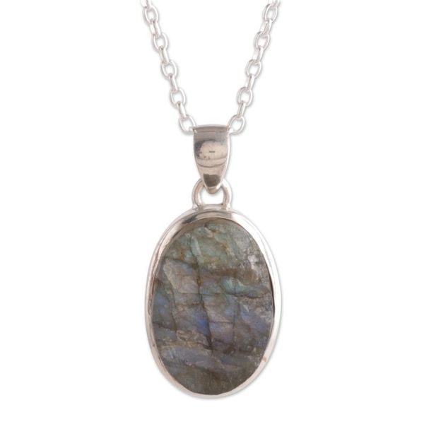 Alternate image for Sterling Silver Necklace with Freeform Labradorite Pendant Transformative Spirit