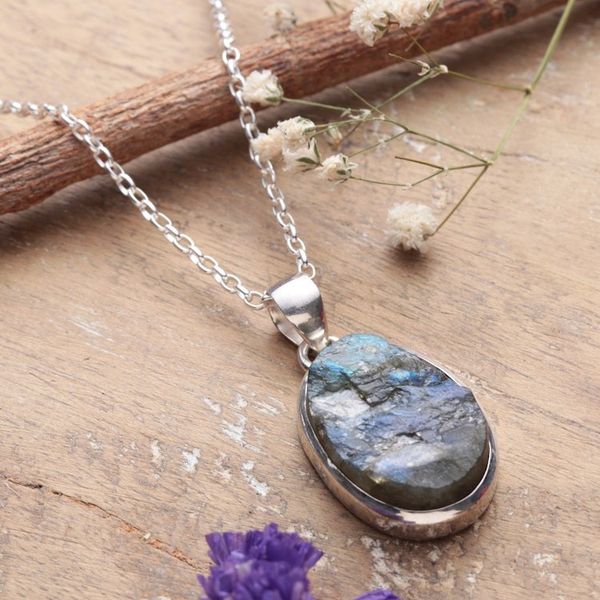 Alternate image for Sterling Silver Necklace with Freeform Labradorite Pendant Transformative Spirit