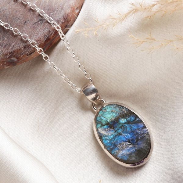 Alternate image for Sterling Silver Necklace with Freeform Labradorite Pendant Transformative Spirit