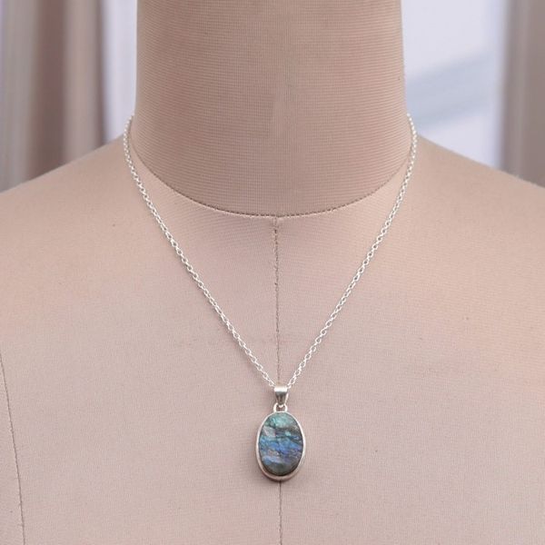 Alternate image for Sterling Silver Necklace with Freeform Labradorite Pendant Transformative Spirit