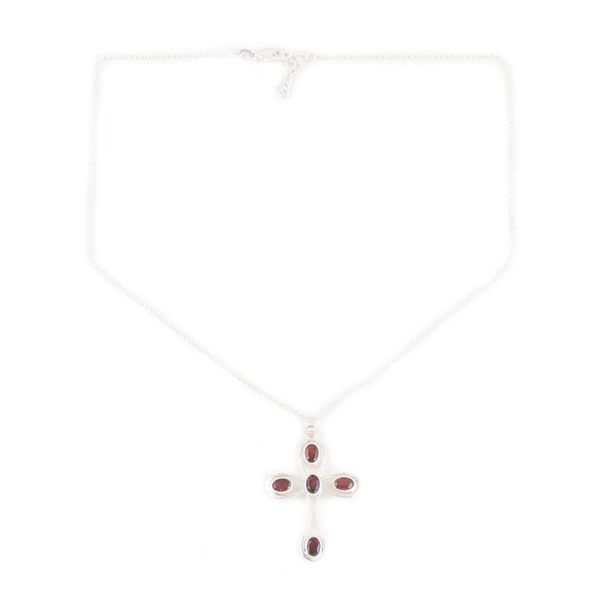 Alternate image for Sterling Silver and Garnet Pendant Necklace with Cross Motif High Faith