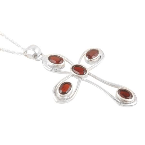 Alternate image for Sterling Silver and Garnet Pendant Necklace with Cross Motif High Faith