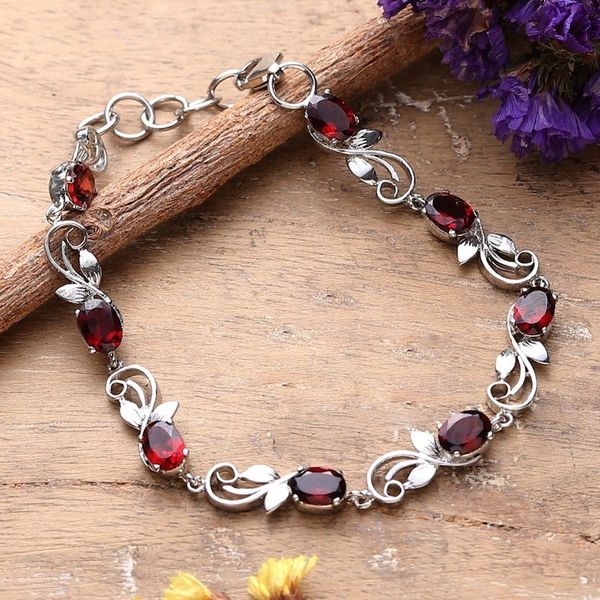 Alternate image for Rhodium-Plated and Eight-Carat Natural Garnet Link Bracelet Scarlet Shimmer