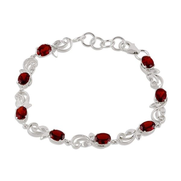 Alternate image for Rhodium-Plated and Eight-Carat Natural Garnet Link Bracelet Scarlet Shimmer