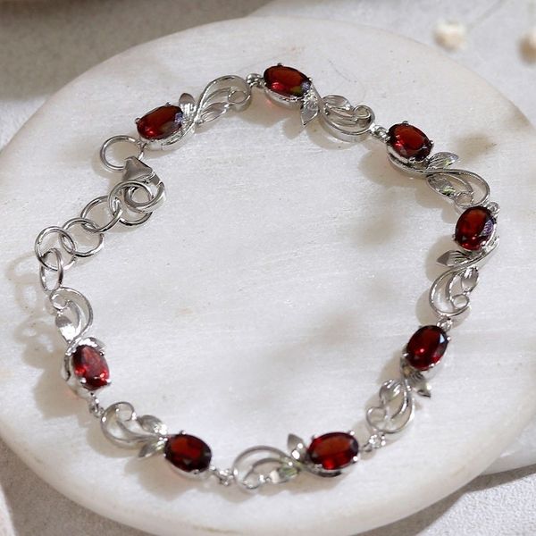 Alternate image for Rhodium-Plated and Eight-Carat Natural Garnet Link Bracelet Scarlet Shimmer