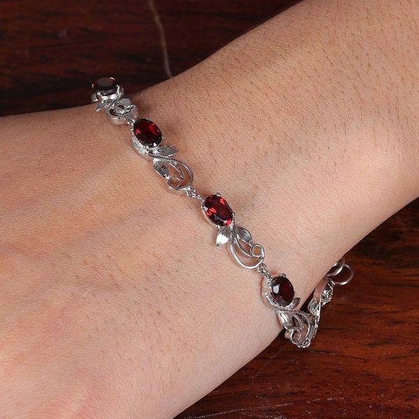 Alternate image for Rhodium-Plated and Eight-Carat Natural Garnet Link Bracelet Scarlet Shimmer
