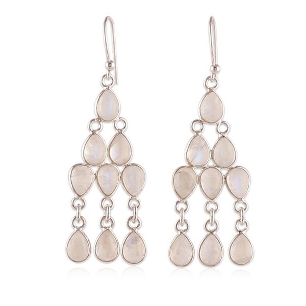 Alternate image for Rainbow Moonstone Silver Chandelier Earrings from India Iridescent Cascade