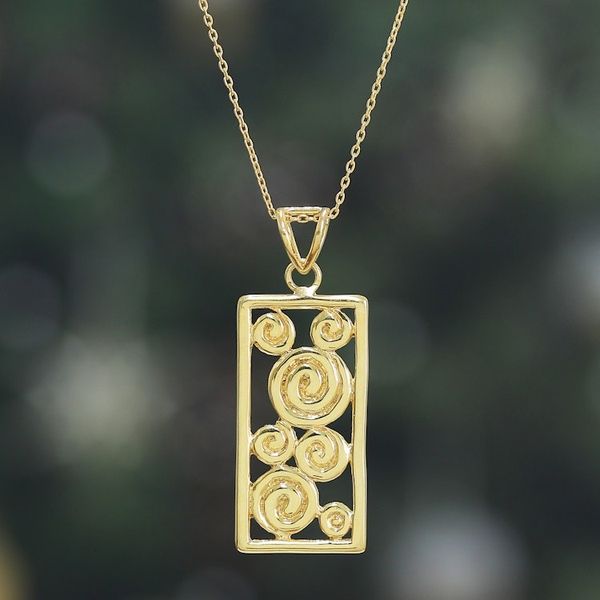 Alternate image for High-Polished Spiral-Patterned Brass Pendant Necklace Spiral Blast
