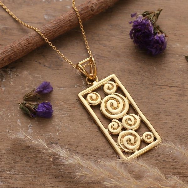 Alternate image for High-Polished Spiral-Patterned Brass Pendant Necklace Spiral Blast