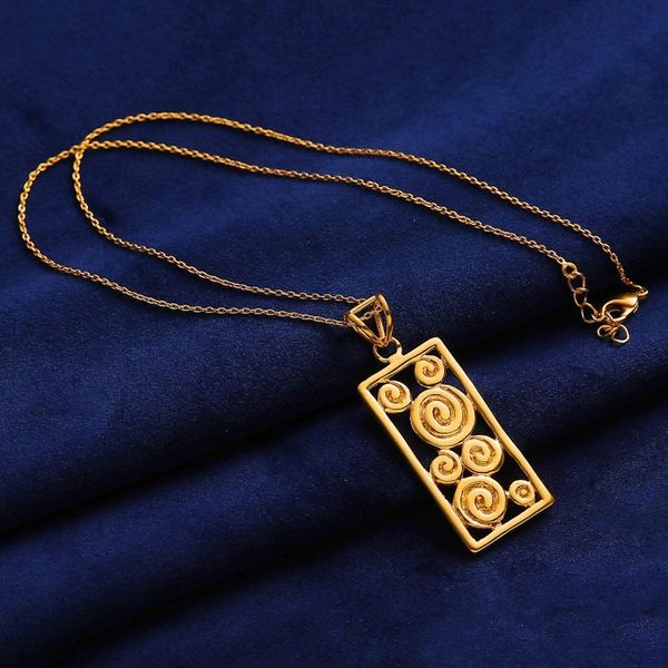 Alternate image for High-Polished Spiral-Patterned Brass Pendant Necklace Spiral Blast