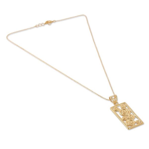 Alternate image for High-Polished Spiral-Patterned Brass Pendant Necklace Spiral Blast