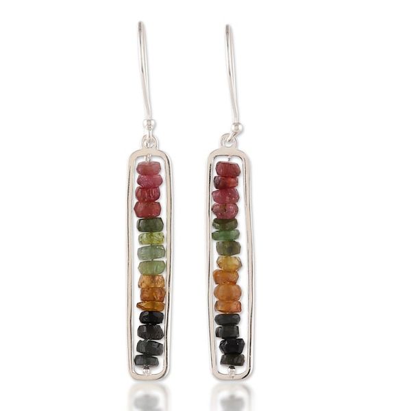 Alternate image for Polished Geometric Dangle Earrings with Tourmaline Beads Tourmaline Towers