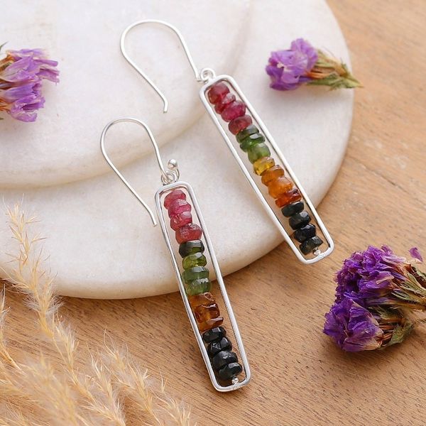 Alternate image for Polished Geometric Dangle Earrings with Tourmaline Beads Tourmaline Towers