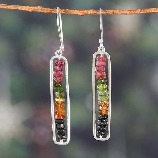 Alternate image for Polished Geometric Dangle Earrings with Tourmaline Beads Tourmaline Towers