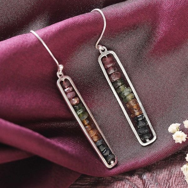 Alternate image for Polished Geometric Dangle Earrings with Tourmaline Beads Tourmaline Towers