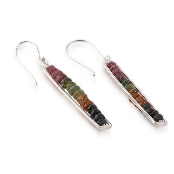Alternate image for Polished Geometric Dangle Earrings with Tourmaline Beads Tourmaline Towers